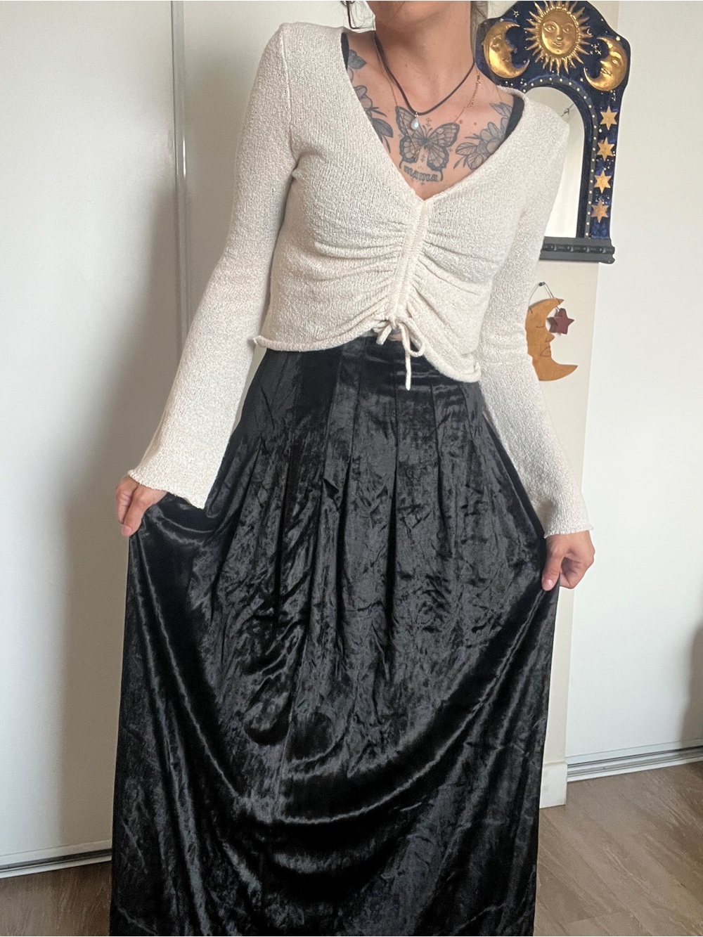 Vintage Black Velvet Maxi Skirt